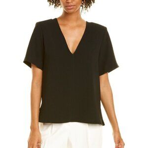 NEW A.L.C. Black V-Neck Boxy Short Sleeve Warren Blouse